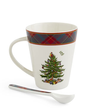 Christmas Tree Tartan Mug & Spoon Set